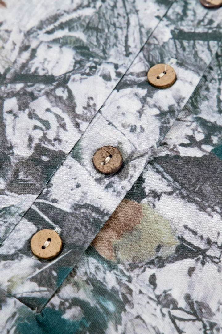 Abstract woodland print henley tunic top with pocket