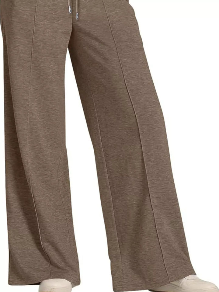 Wide-leg drawstring pants with elastic waist and pockets