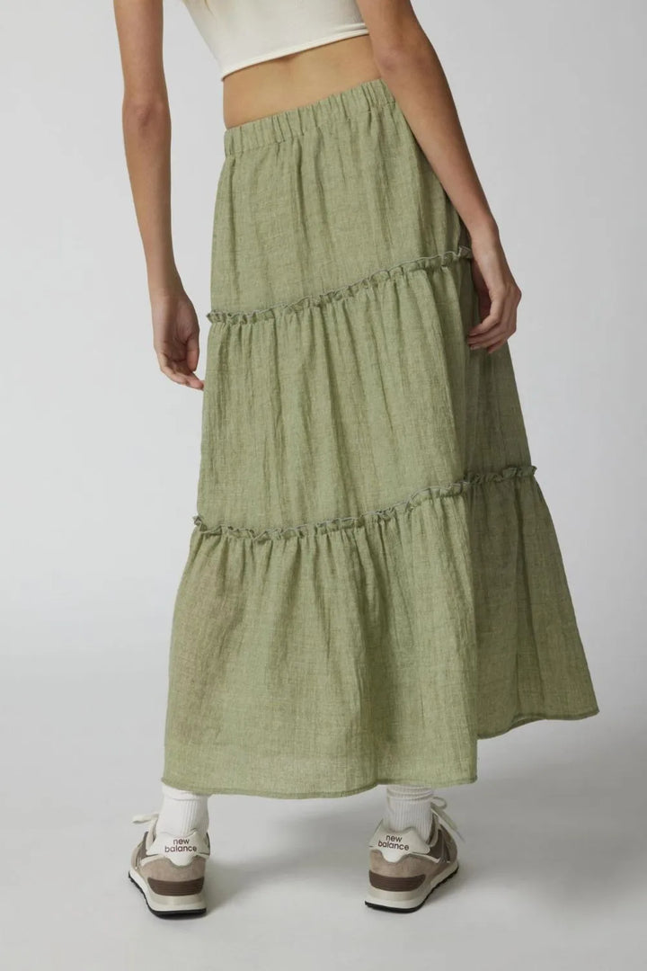 Tiered frill maxi skirt with elastic waist
