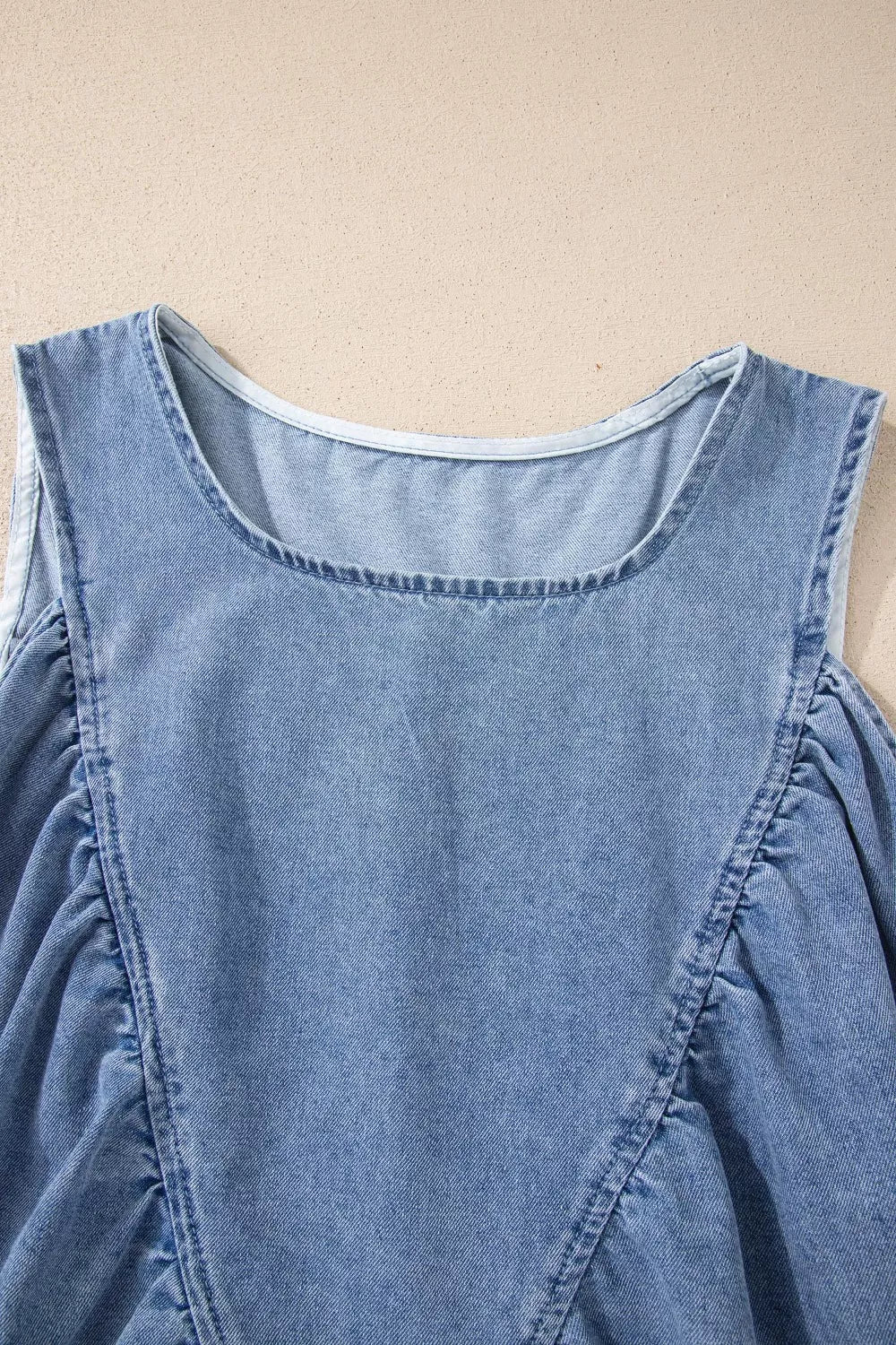 Pleated patchwork sleeveless denim swing top