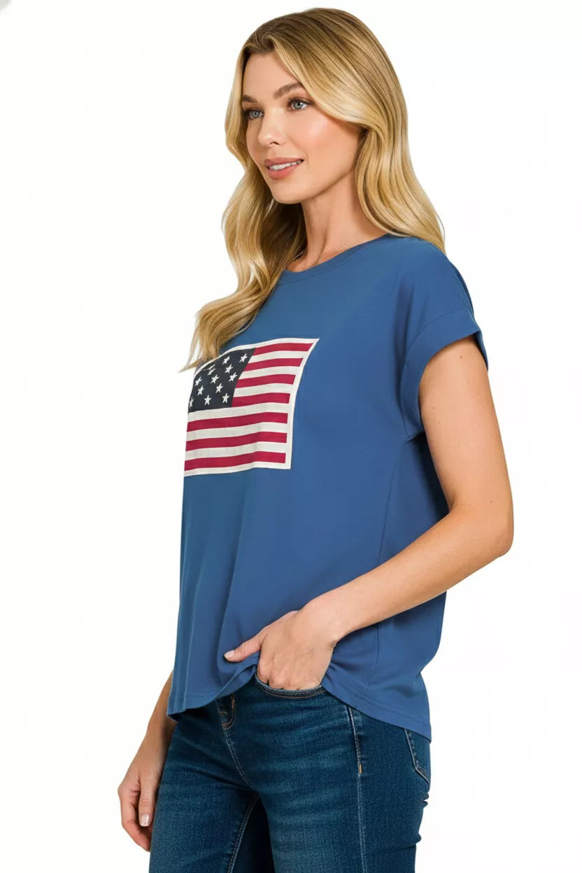 American flag patch crew neck short sleeve tee