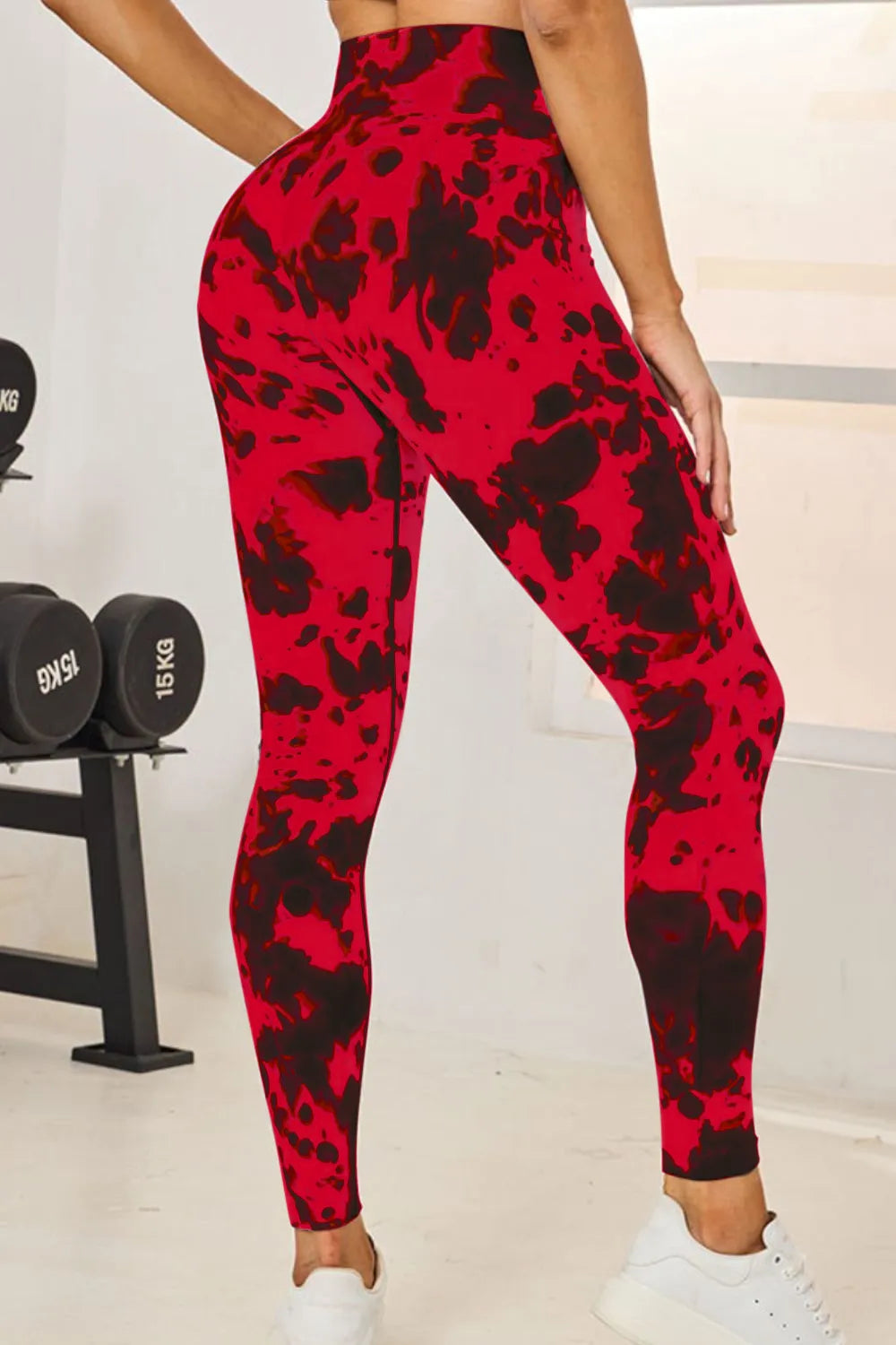 Tie-dye high-waist active leggings with wide waistband