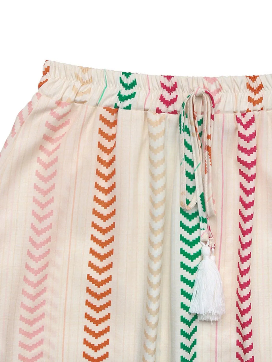 Striped print tiered maxi skirt with tassel tie waist