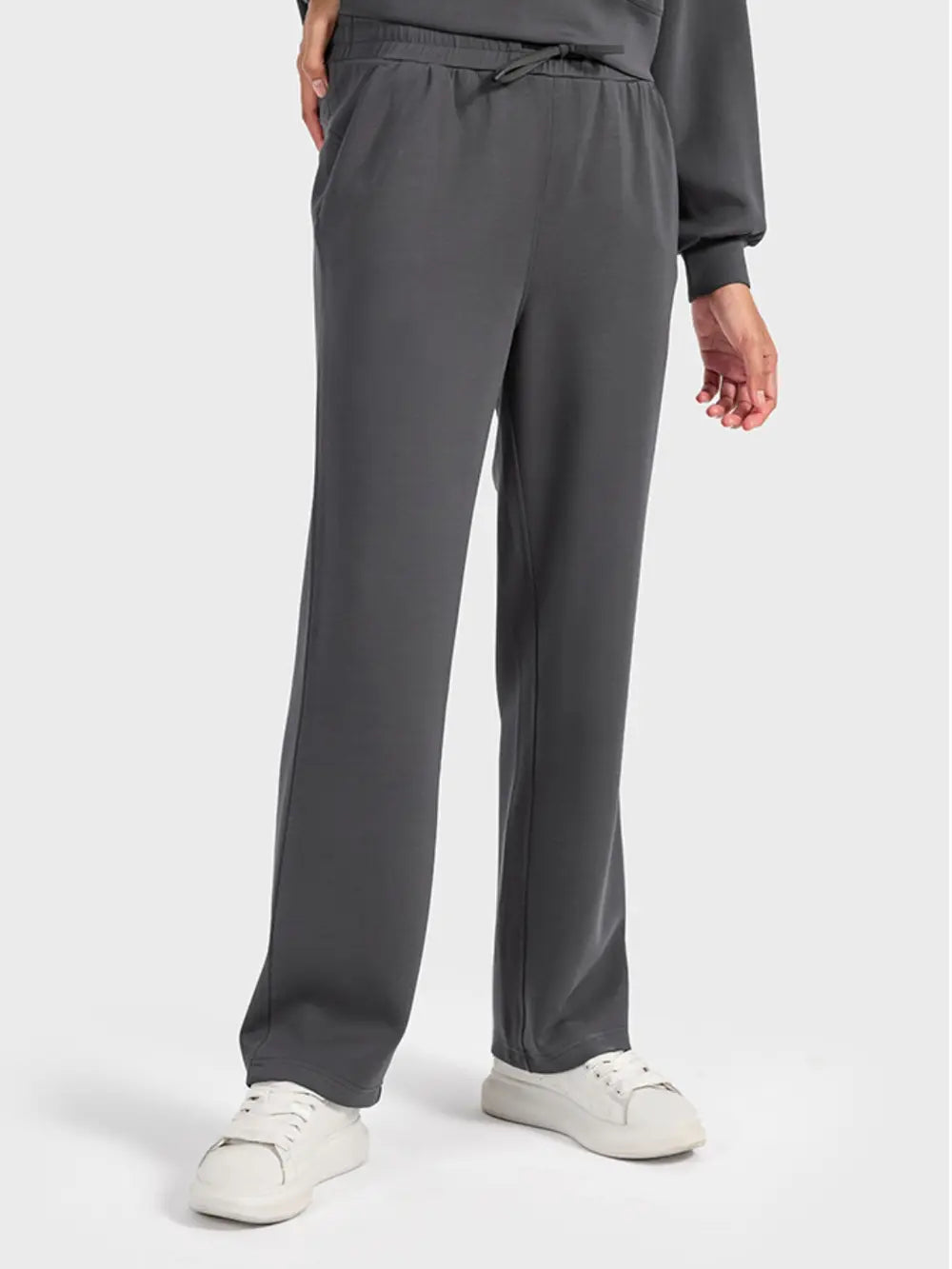 Black Drawstring straight leg sweatpants with pockets