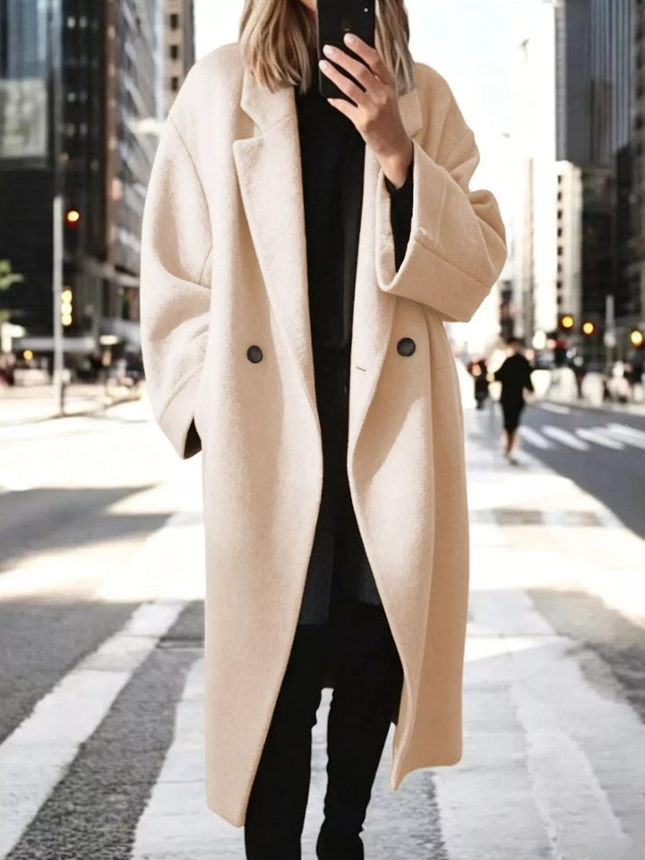 Red Oversized notch lapel longline coat with side pockets