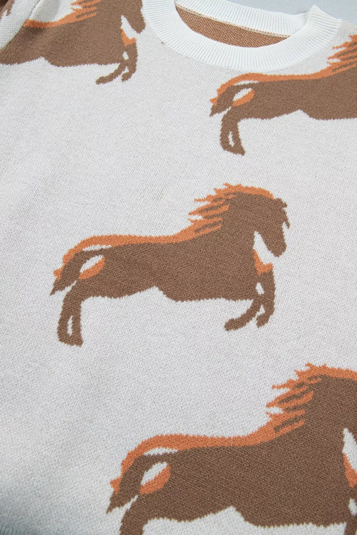 Horse graphic ribbed knit puff sleeve sweater top