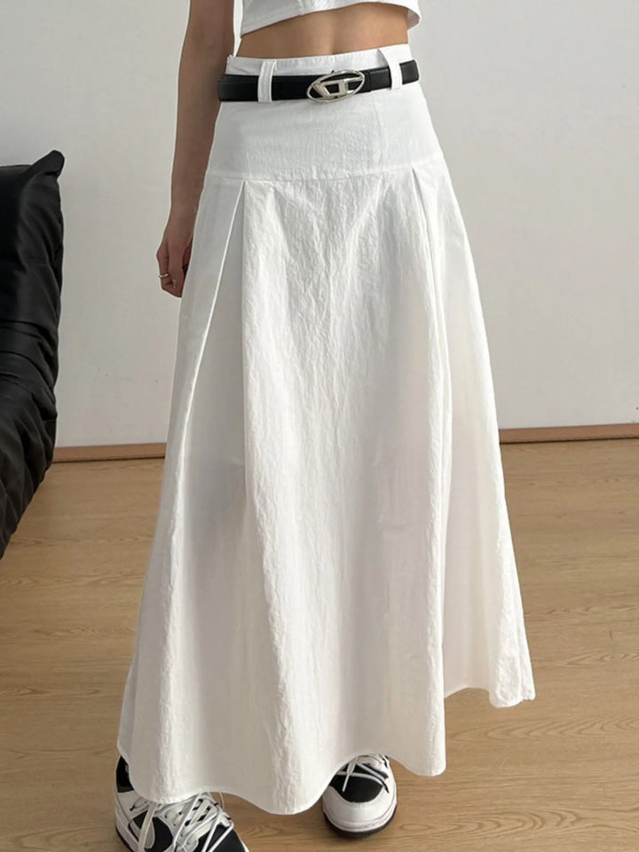 White High-rise A-line maxi skirt with front pleats