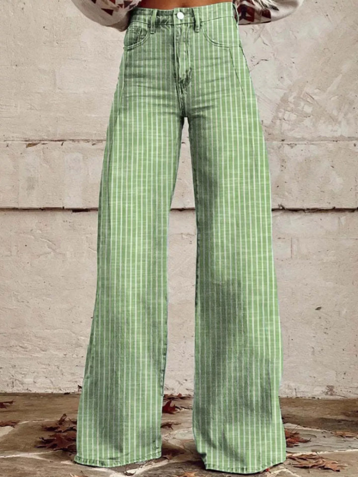 Green Vertical pinstripe high-rise wide leg jeans
