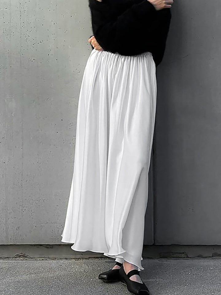 Elastic waist gathered maxi skirt with side pockets