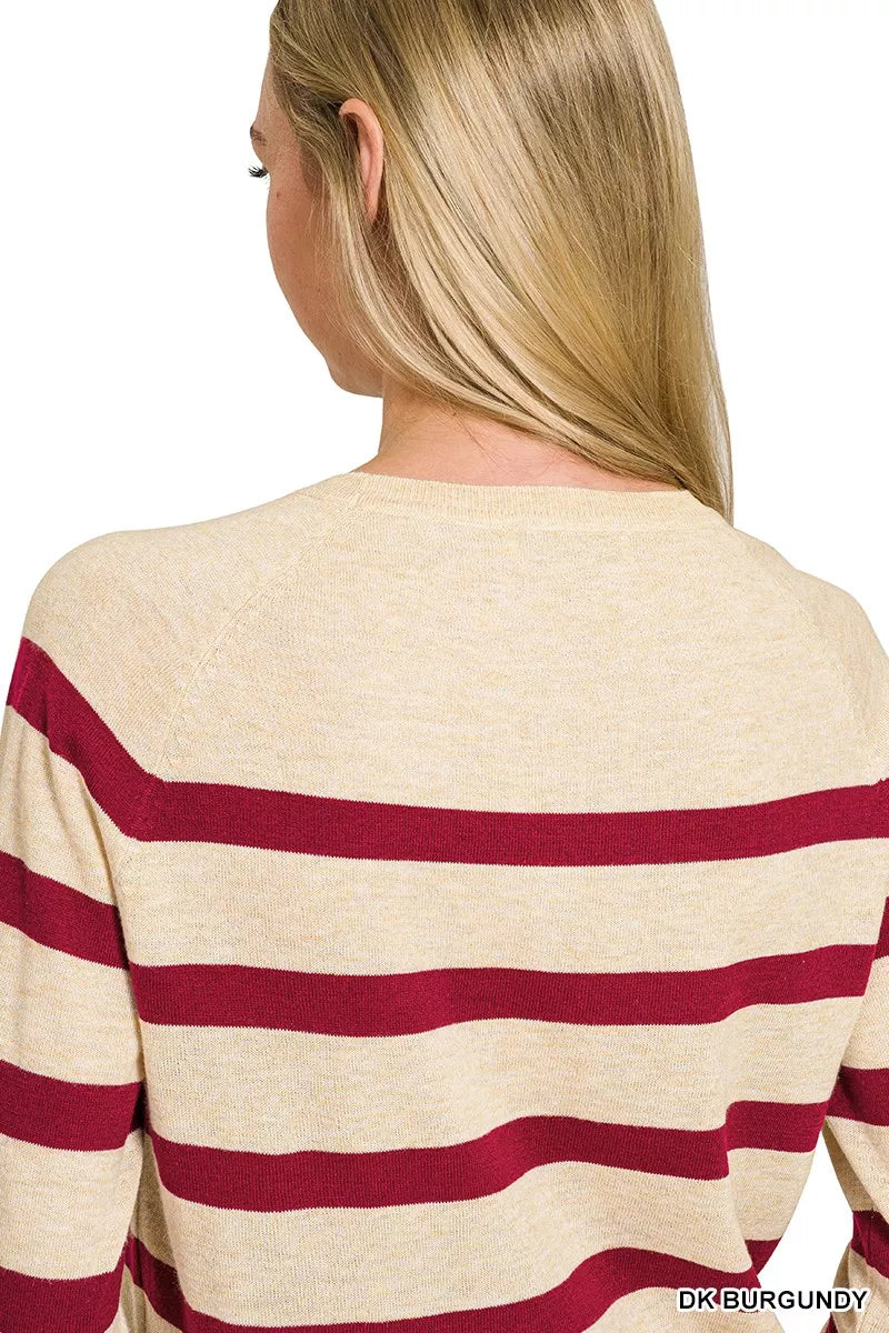 Striped crew neck sweater with ribbed cuffs and hem