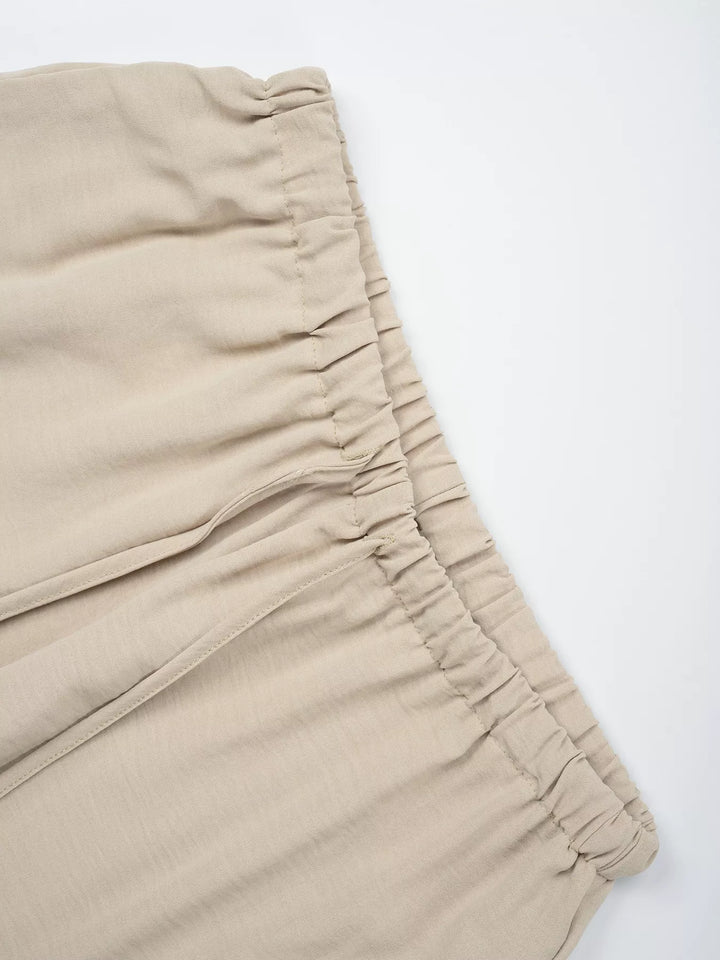 Linen-look drawstring wide-leg pants with side pockets