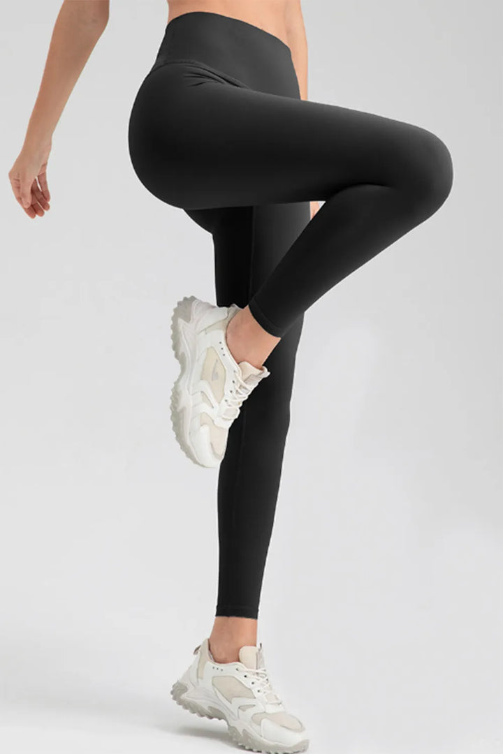 High-rise skinny active leggings with wide waistband