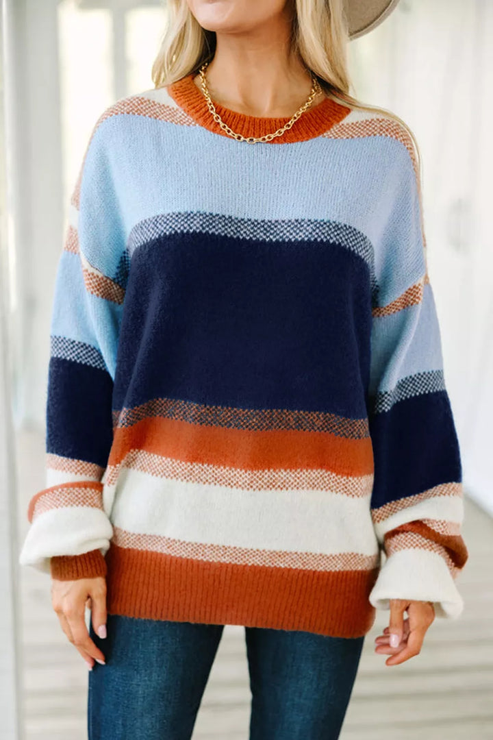 Multicolor Color block stripe drop shoulder tunic sweater