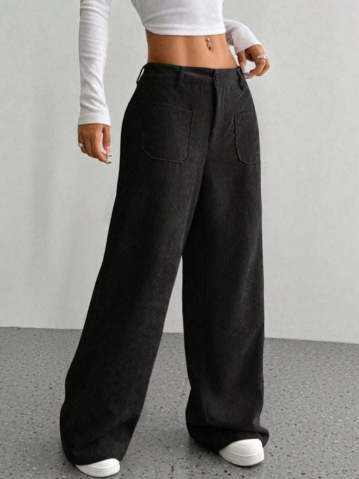Wide-leg corduroy pants with front patch pockets