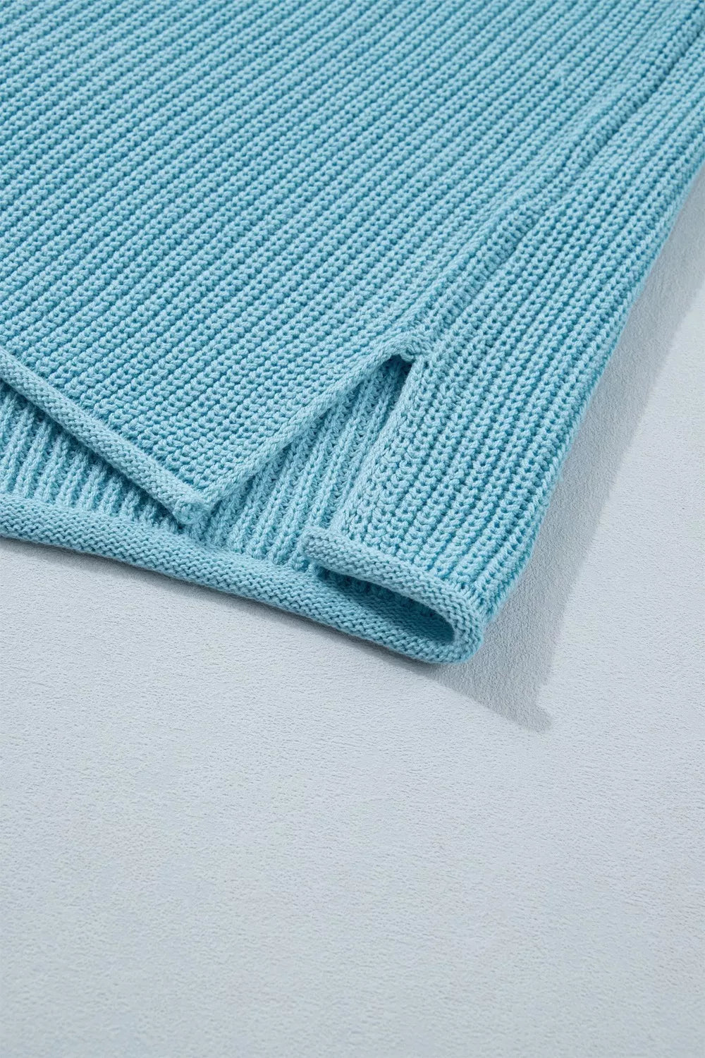 Boxy ribbed knit half-sleeve crew neck sweater
