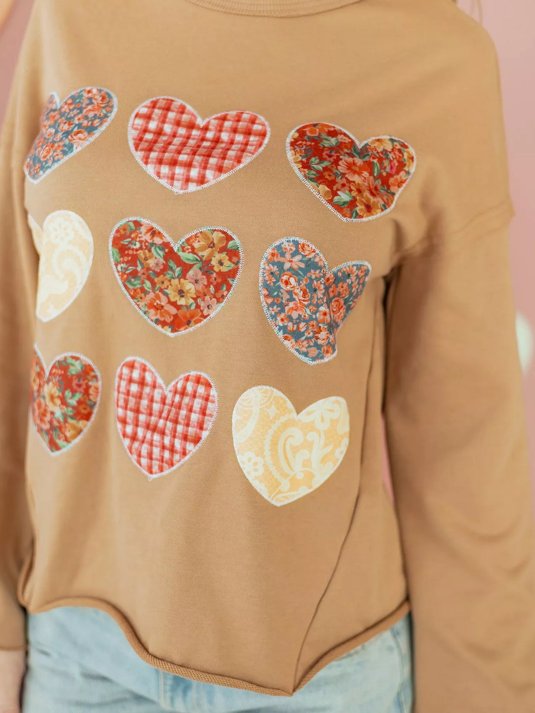 Floral heart patch mineral wash crewneck sweatshirt