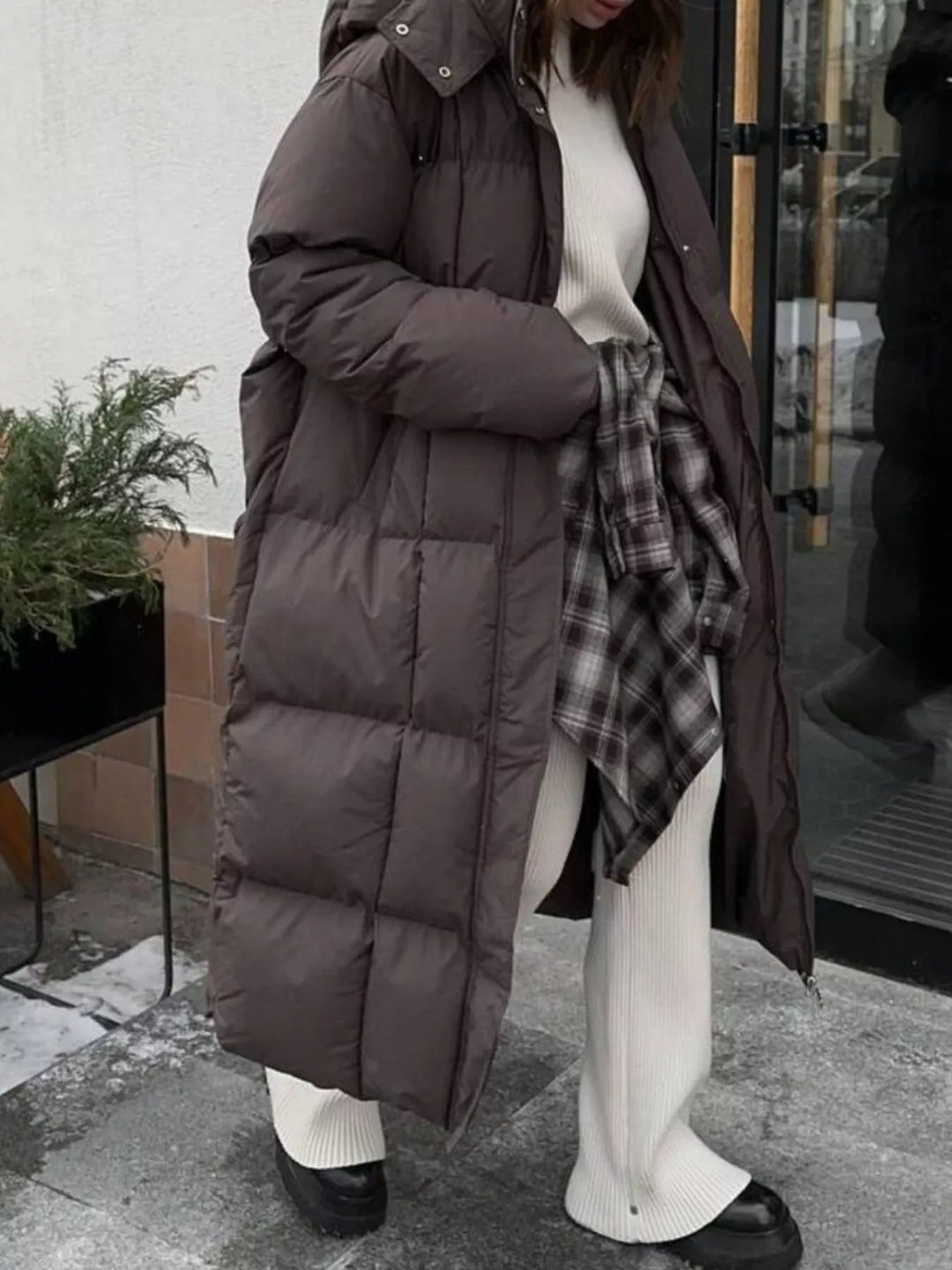 Longline padded puffer coat with stand collar