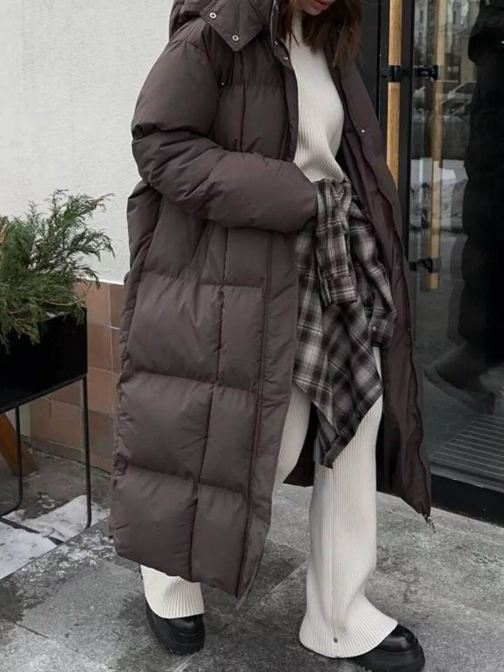 Longline padded puffer coat with stand collar