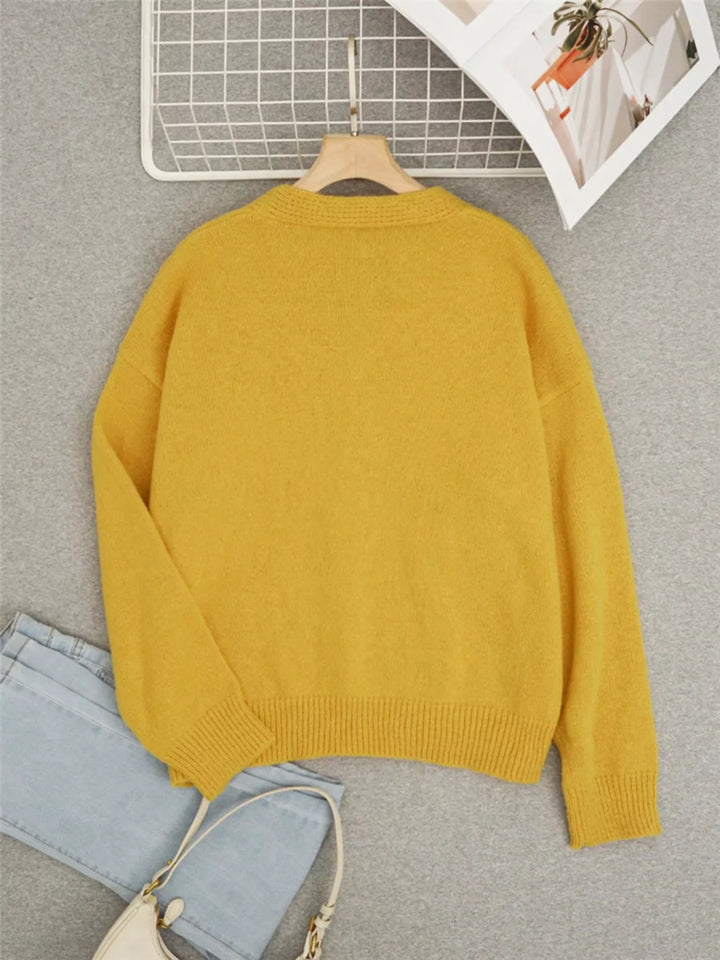 Bee embroidered knit button-down cardigan