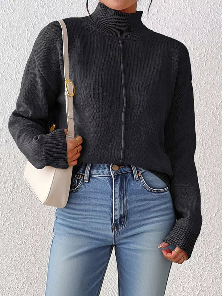 Center seam mock neck knit pullover sweater