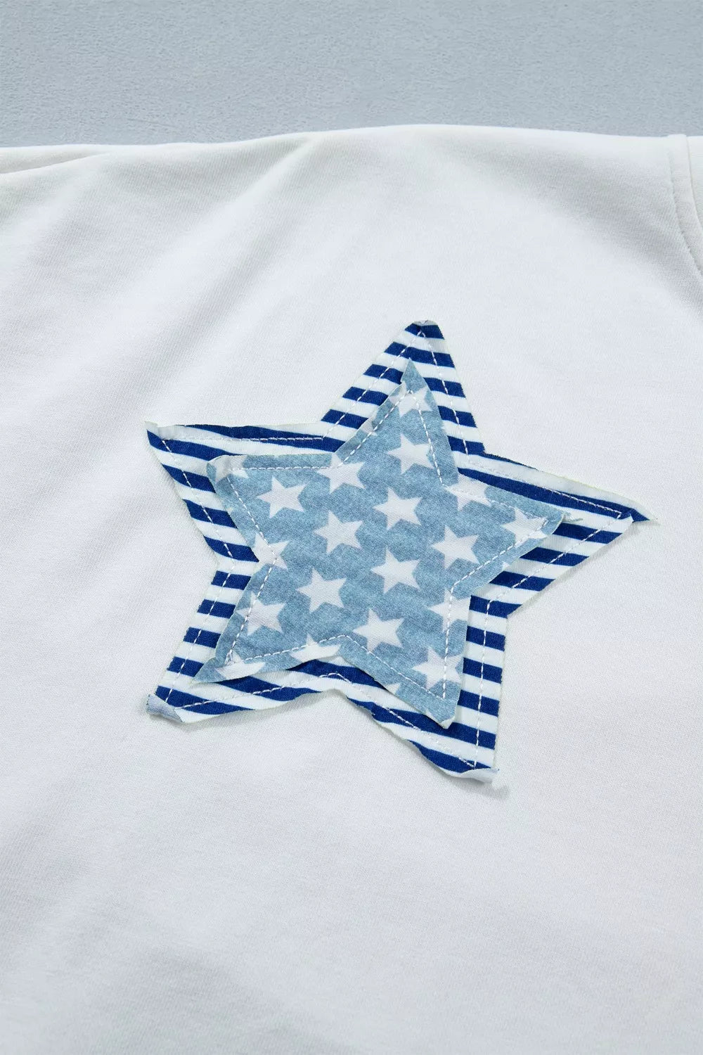 Patriotic star-patch mineral-washed notched-neck tee