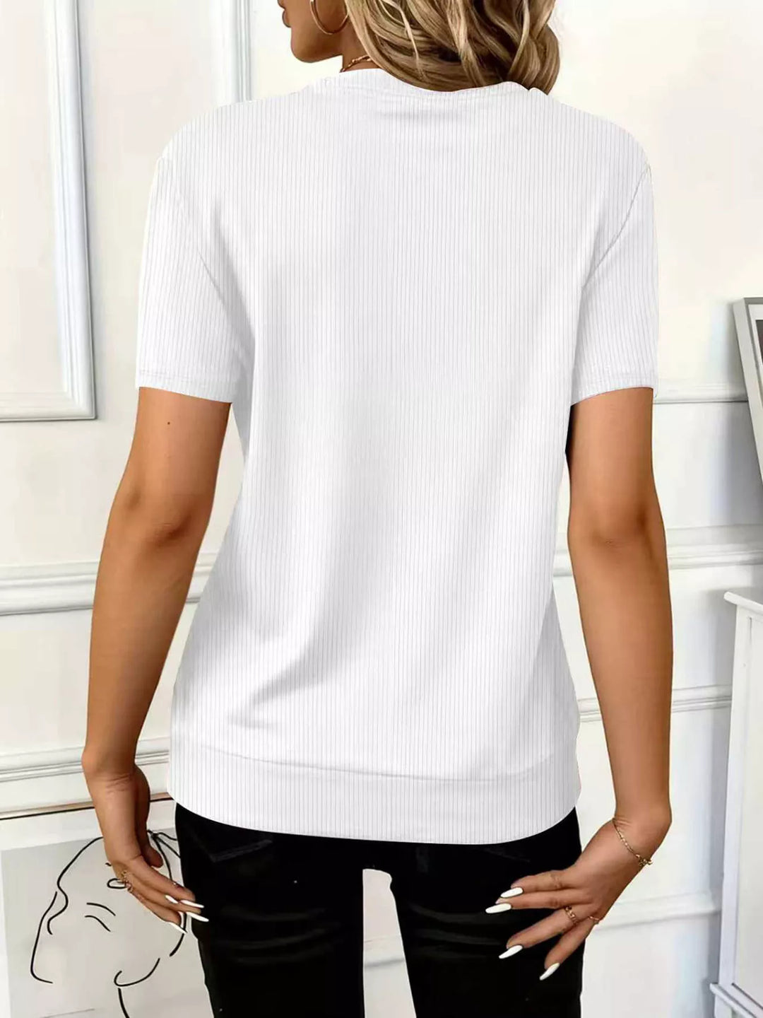 Ribbed half-zip short sleeve top with O-ring pull
