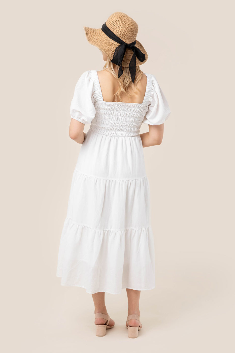 Tiered long dress with puff sleeves - Azoroh