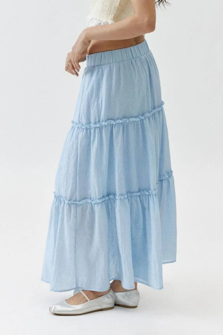 Tiered frill maxi skirt with elastic waist