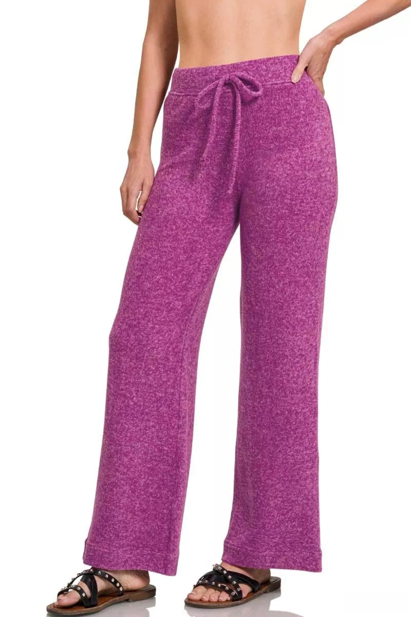 LT PLUM Wide-leg brushed hacci lounge pants with drawstring