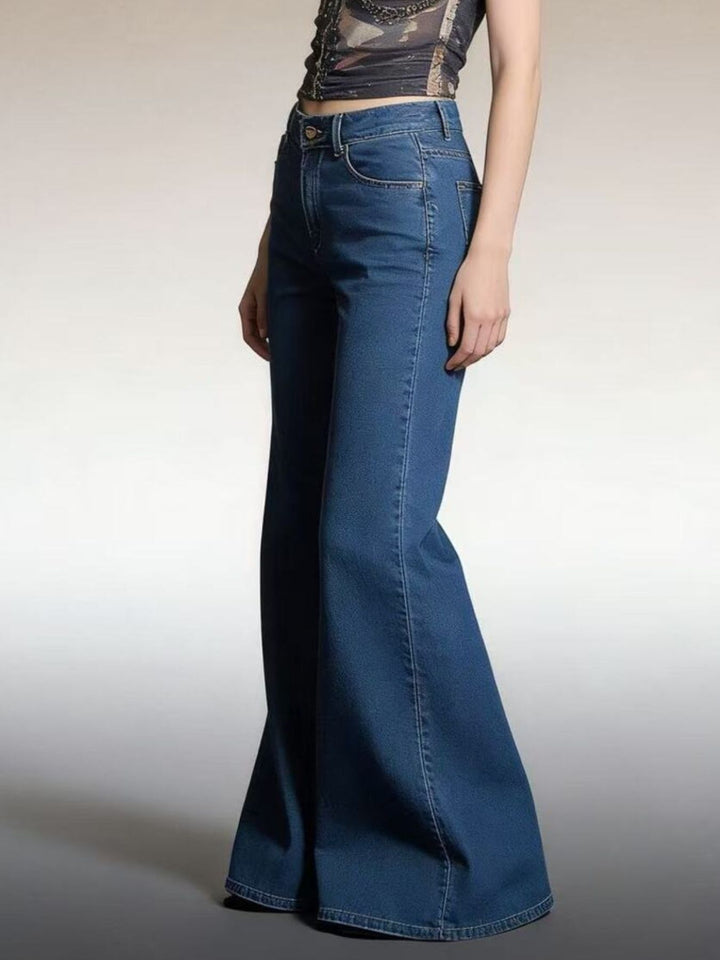 High-rise stretch flare leg jeans with pockets