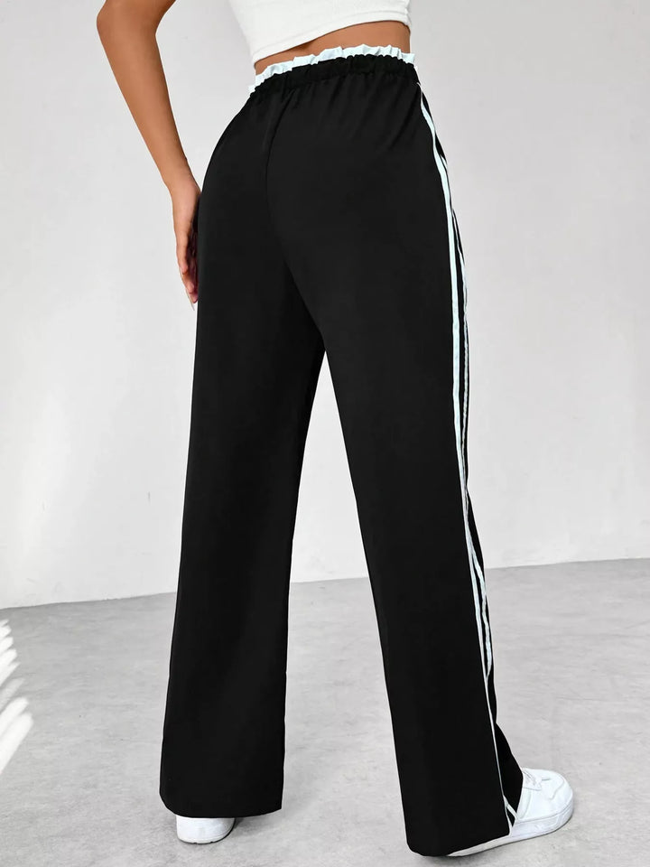 Striped side wide-leg track pants with drawstring waist