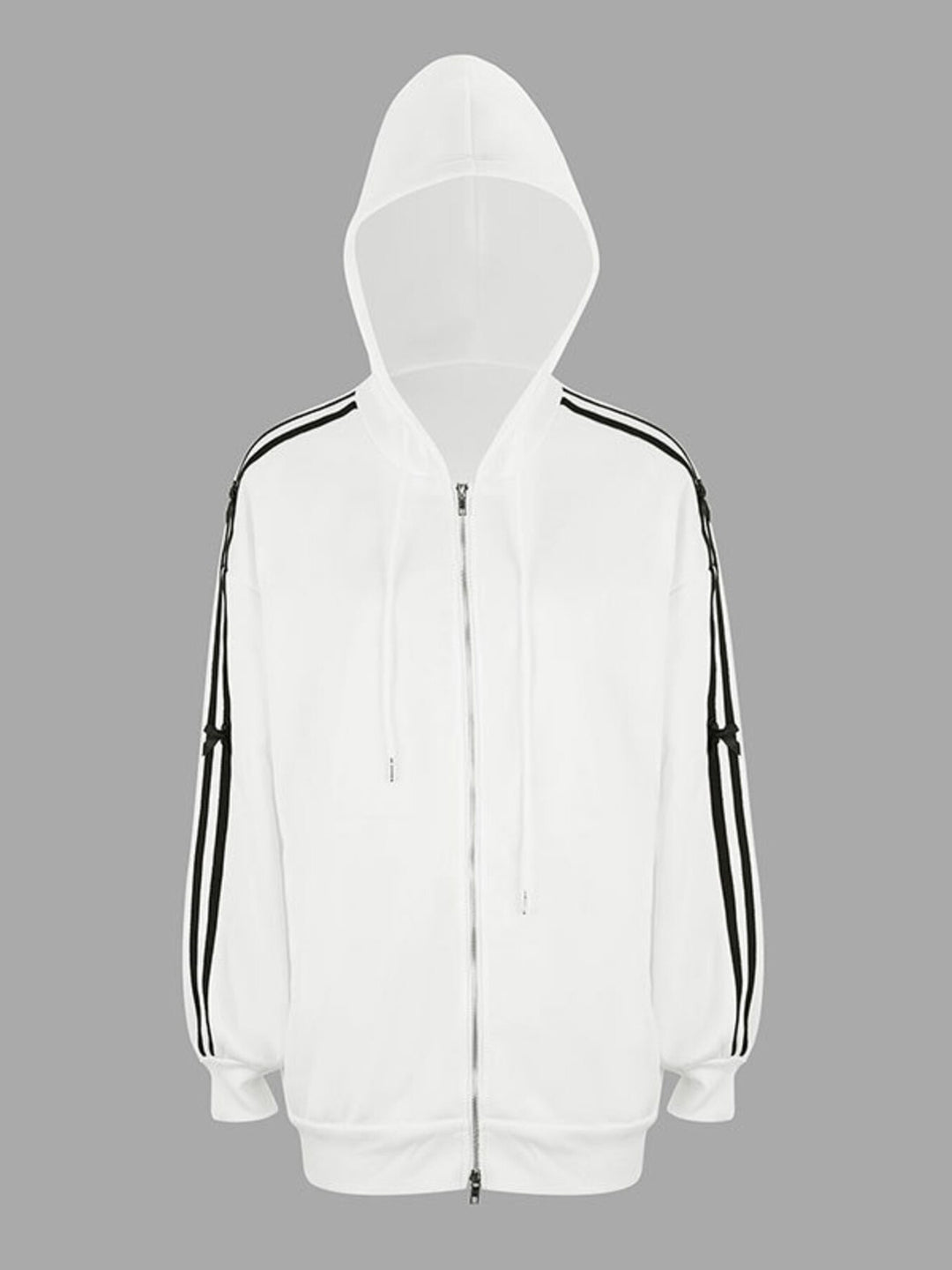 Zip-up hoodie with striped sleeves and bow detail