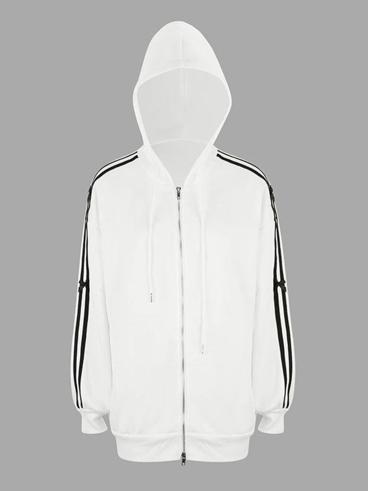 Zip-up hoodie with striped sleeves and bow detail