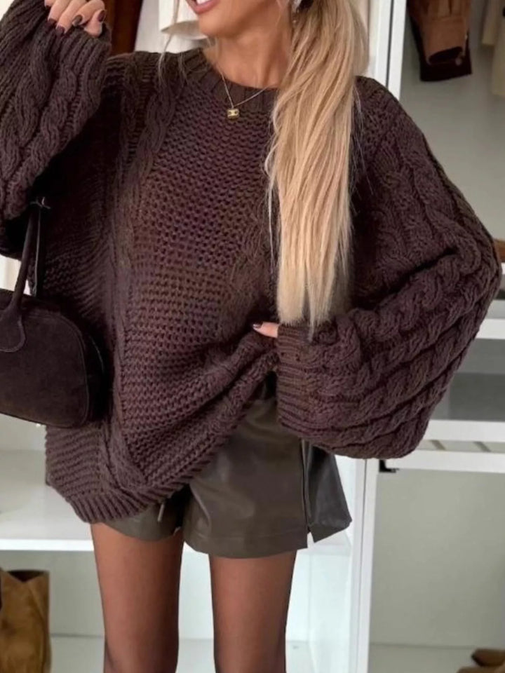 Chunky cable knit oversized crewneck sweater