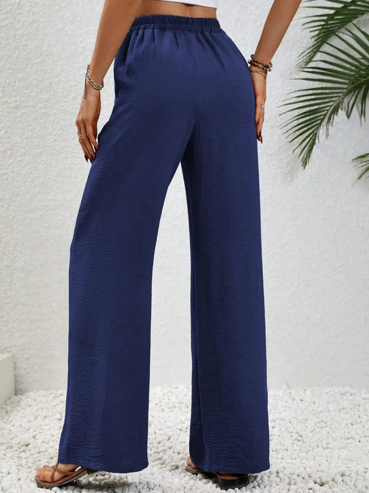 High-rise wide leg drawstring pants with pockets