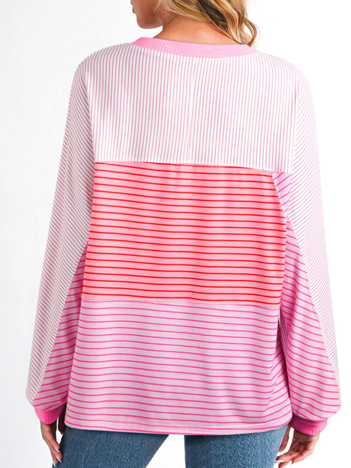 Exposed seam striped colorblock long sleeve top