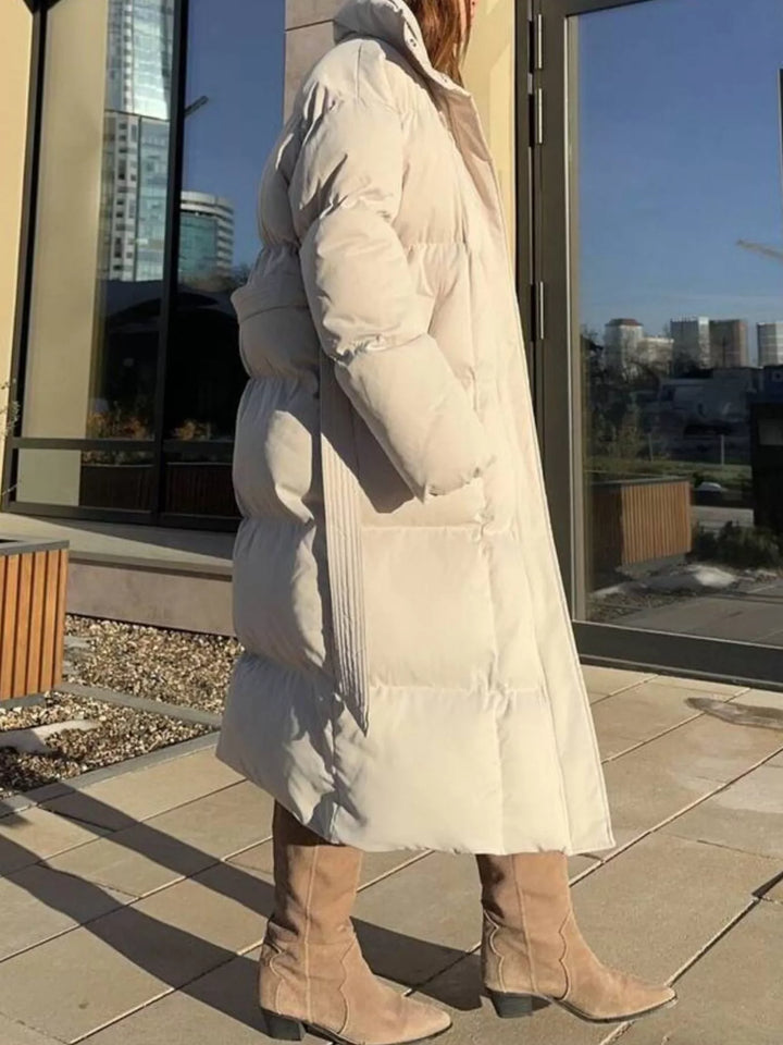 Longline padded puffer coat with stand collar