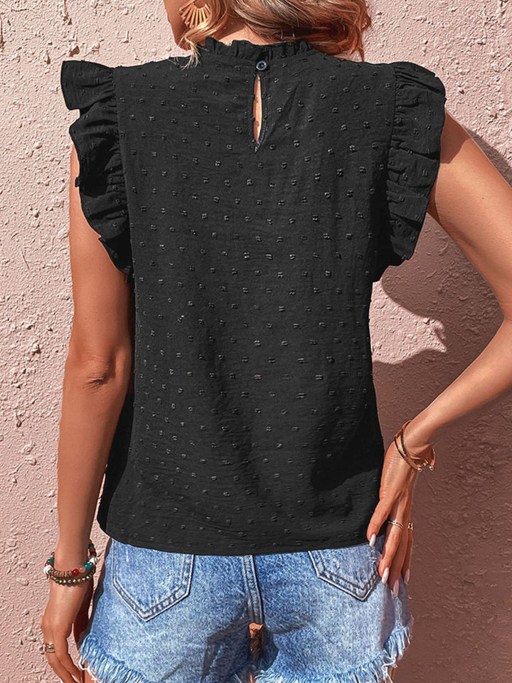 Swiss dot butterfly sleeve top with eyelet yoke