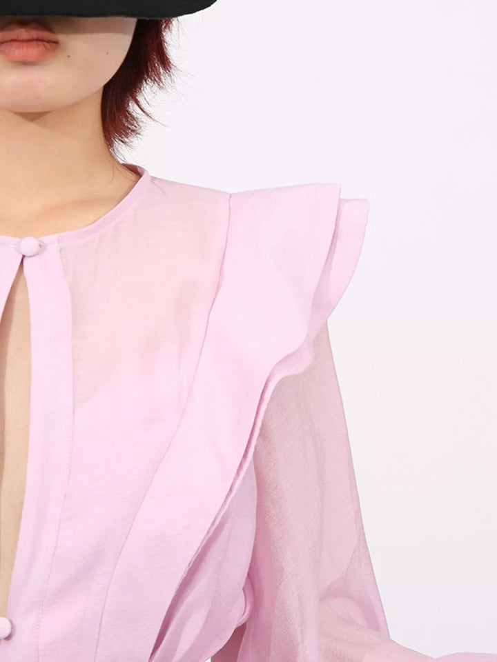 Tiered ruffle chiffon mini dress with puff sleeves