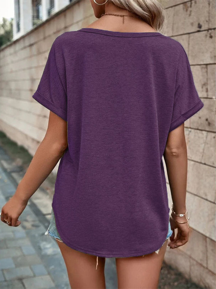 Decorative button-front notch neck short sleeve tee