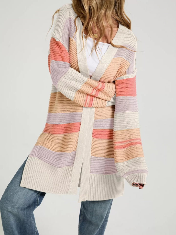 Apricot Striped color block open front longline cardigan