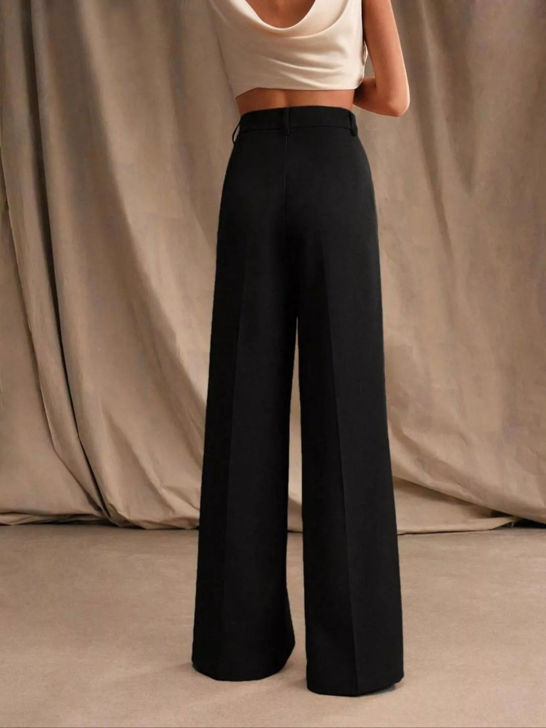 Pleated high-waisted wide-leg dress trousers