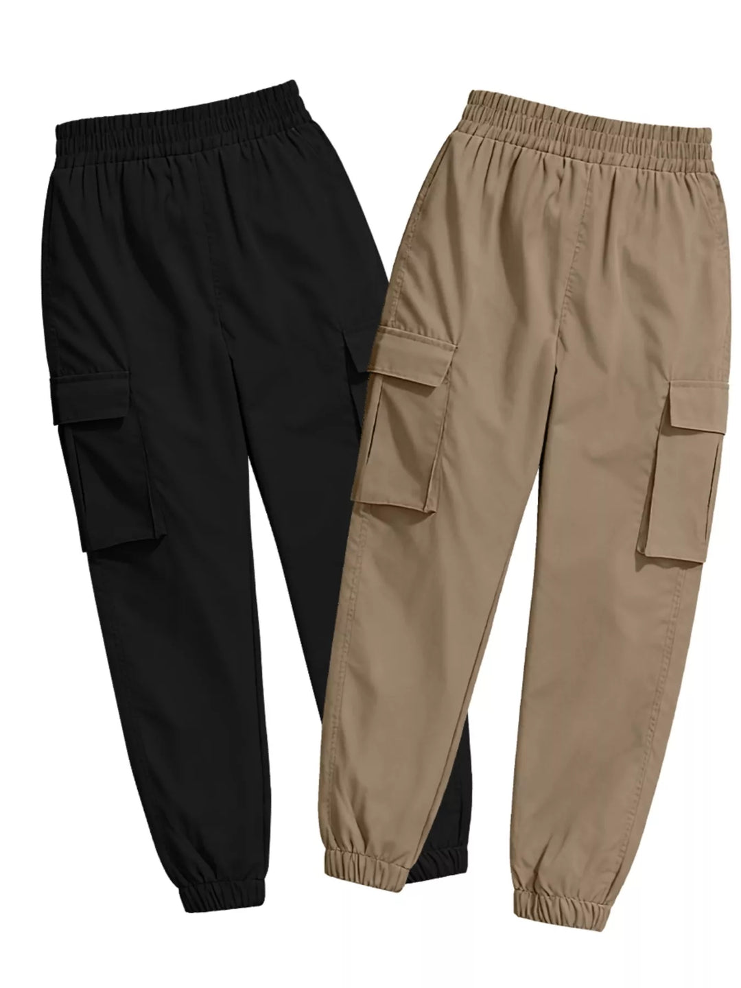 Elastic waist cargo jogger pants with flap pockets, 2-piece set