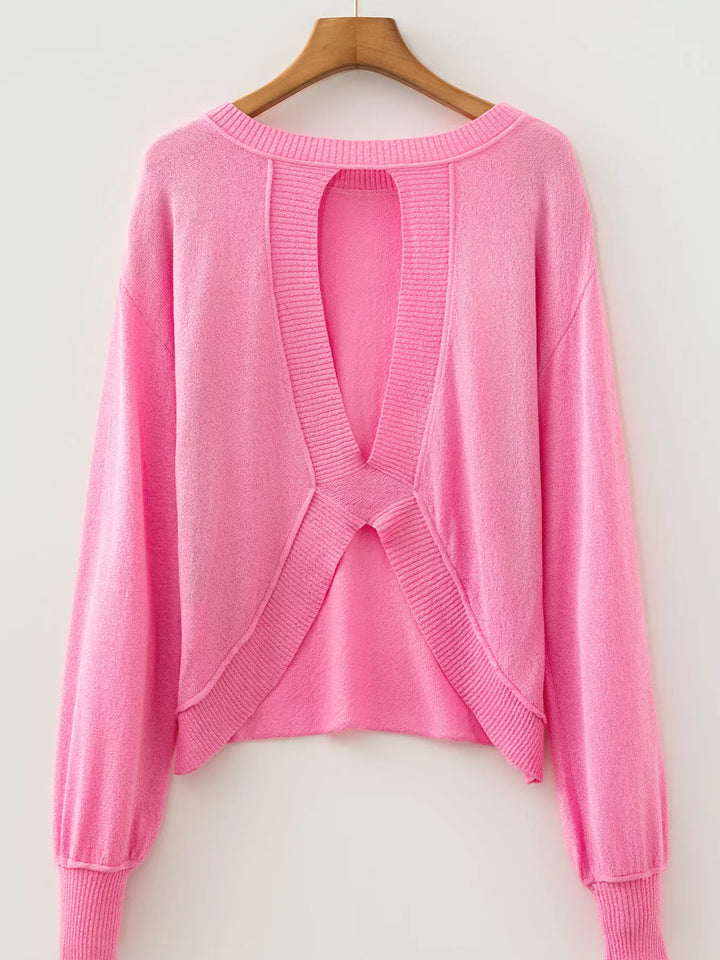 Open-back twist drop shoulder knit sweater