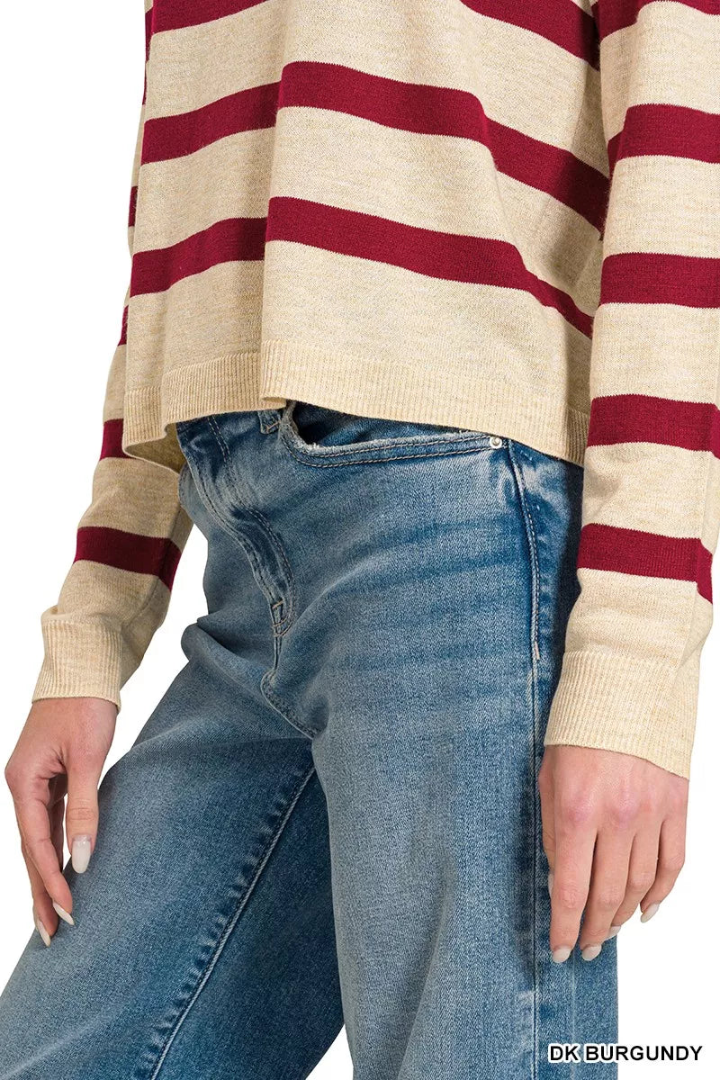 Striped crew neck sweater with ribbed cuffs and hem