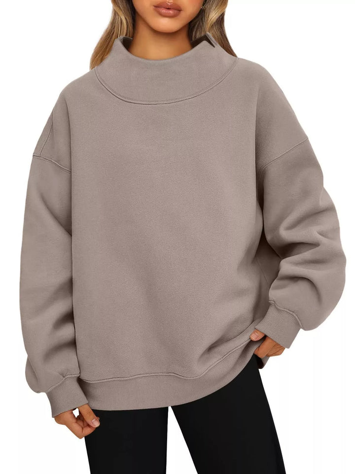 Mock neck dropped shoulder fleece sweatshirt