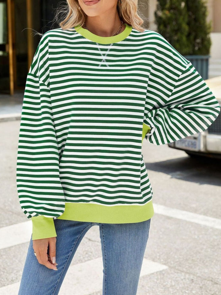 Striped crew neck sweatshirt with contrast ribbed trim