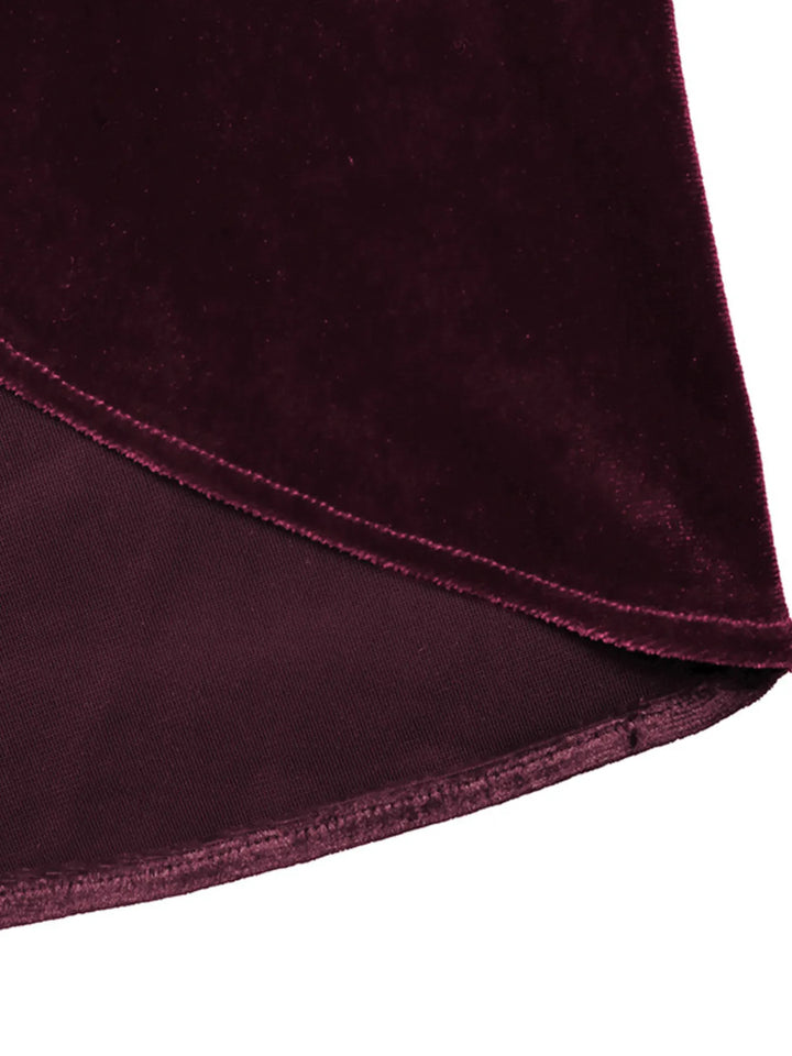 Stretch velvet midi skirt with side tie and slit