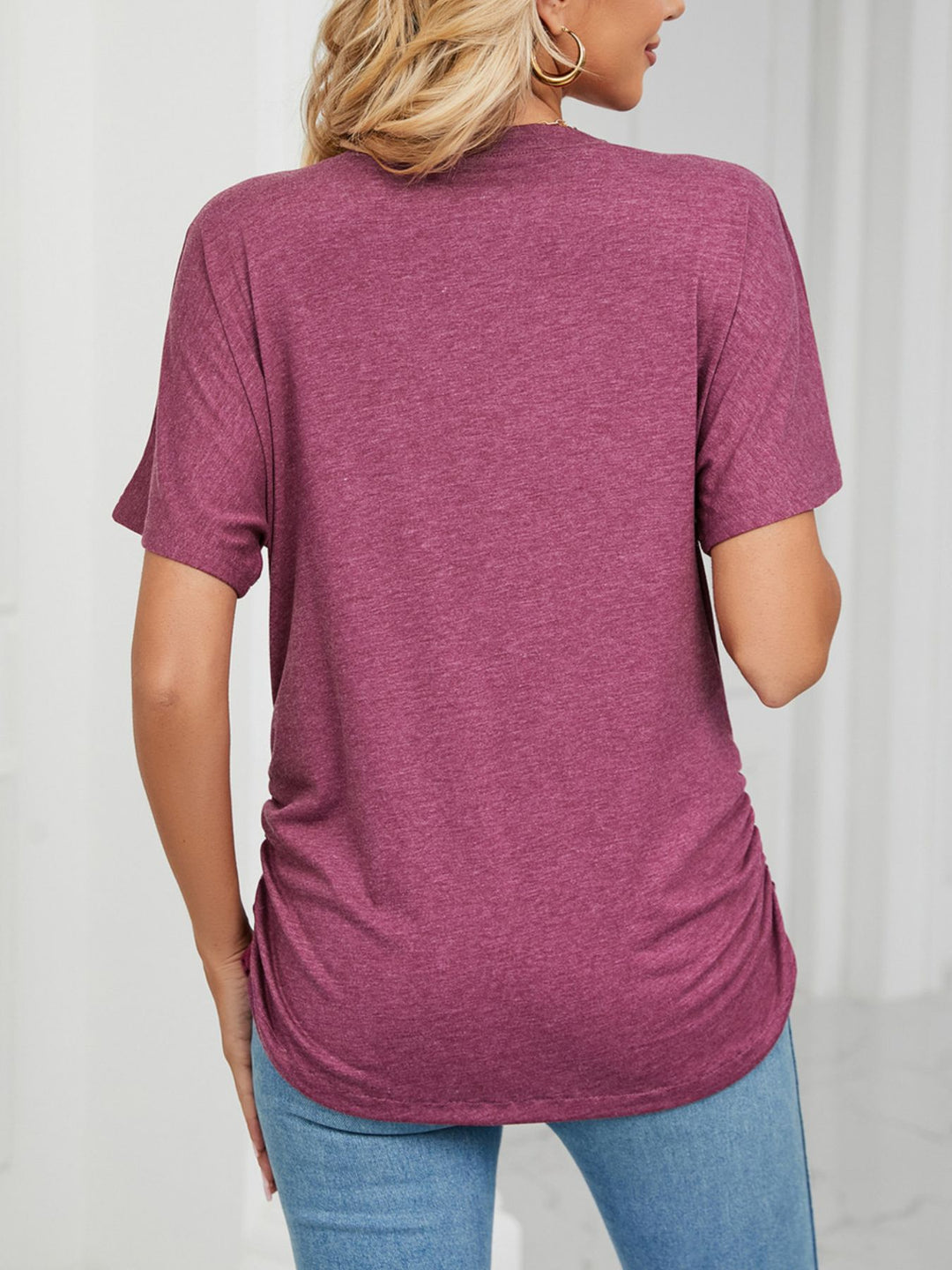 Relaxed V-neck short sleeve tee with drop shoulders
