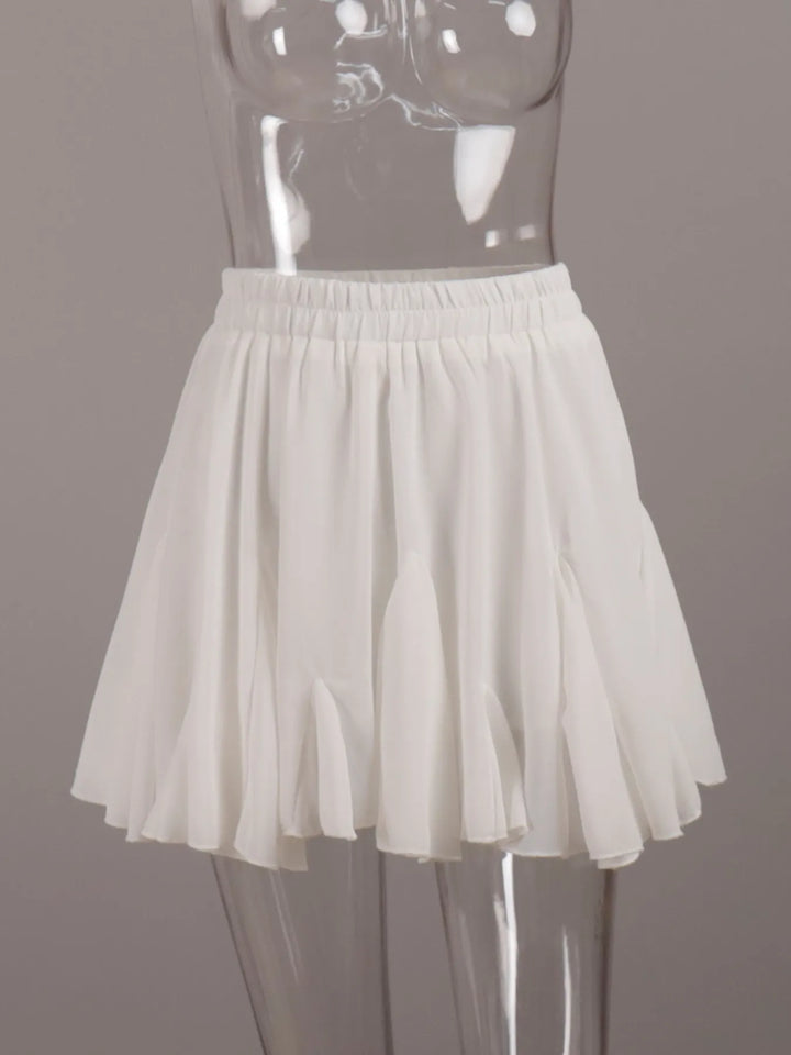 Ruffled hem flare mini skirt with elastic waist